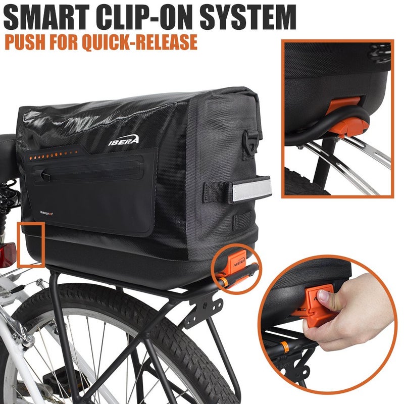 Ibera Bike Trunk Bag - PakRak Clip-On Quick-Release Waterproof Bicycle Commuter Bag (Black) - Image 2